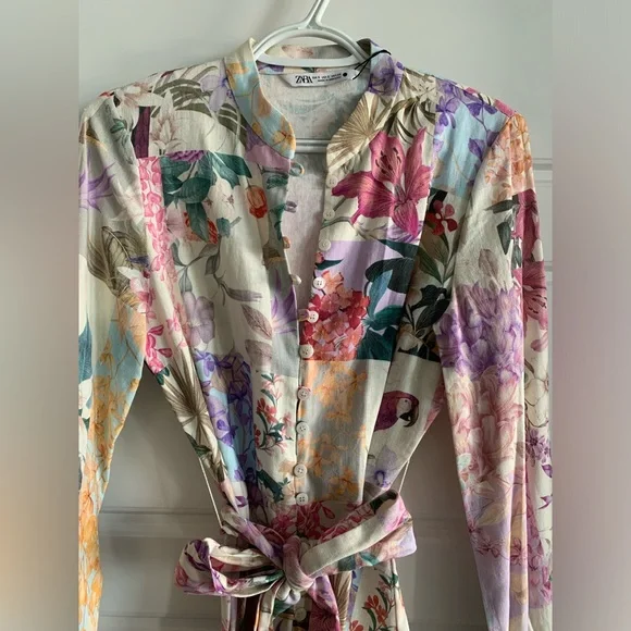 Zara Floral Parrot Dress Small - Picture 4 of 7
